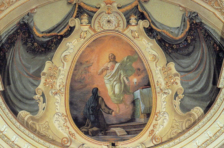 Il Sacro Cuore e Santa Marghetita Alacoque - 1866 - affresco - chiesa della SS. Trinità - Villongo (BG)